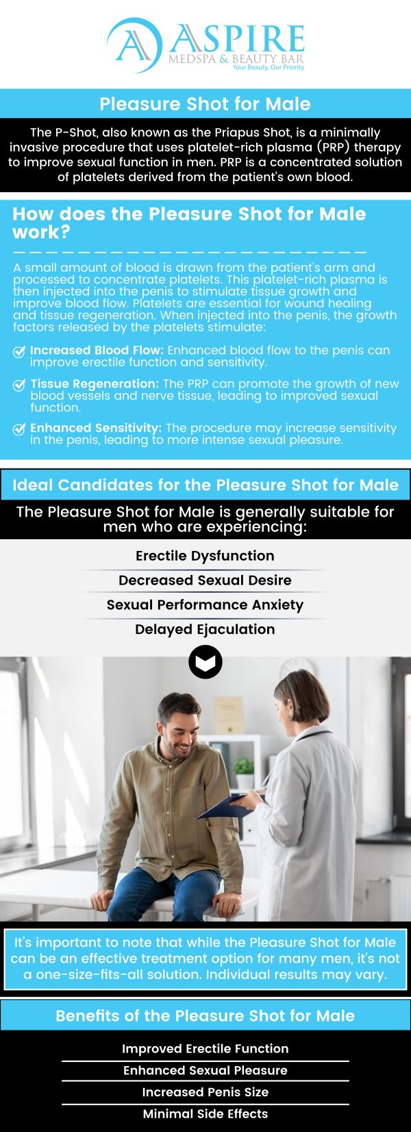 Common questions asked by clients: What is the recovery process like after the Pleasure shots for men? Who is an ideal candidate for the Pleasure shots for men? How is the Pleasure shots for men different from other erectile dysfunction treatments? Can the Pleasure shots for men be combined with other treatments for better results? For more information, contact us or schedule an appointment online. We are conveniently located at 12932 N Dale Mabry Hwy, Tampa, FL 33618. We serve clients from Tampa FL, Egypt Lake-Leto FL, Town ‘n’ Country FL, Westchase FL, Temple Terrace FL, Lutz FL, Oldsmar FL, Keystone FL, Wesley Chapel FL, and surrounding areas.
