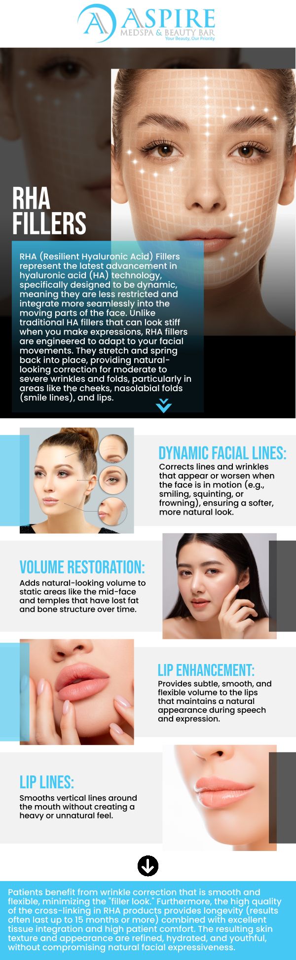 Common questions asked by clients: What are RHA fillers, and how do they differ from other dermal fillers? How long do the results of RHA fillers typically last? What areas of the face can be treated with RHA fillers? How soon can I see results after receiving RHA filler injections? For more information, contact us or schedule an appointment online. We are conveniently located at 12932 N Dale Mabry Hwy, Tampa, FL 33618. We serve clients from Tampa FL, Egypt Lake-Leto FL, Town ‘n’ Country FL, Westchase FL, Temple Terrace FL, Lutz FL, Oldsmar FL, Keystone FL, Wesley Chapel FL, and surrounding areas.