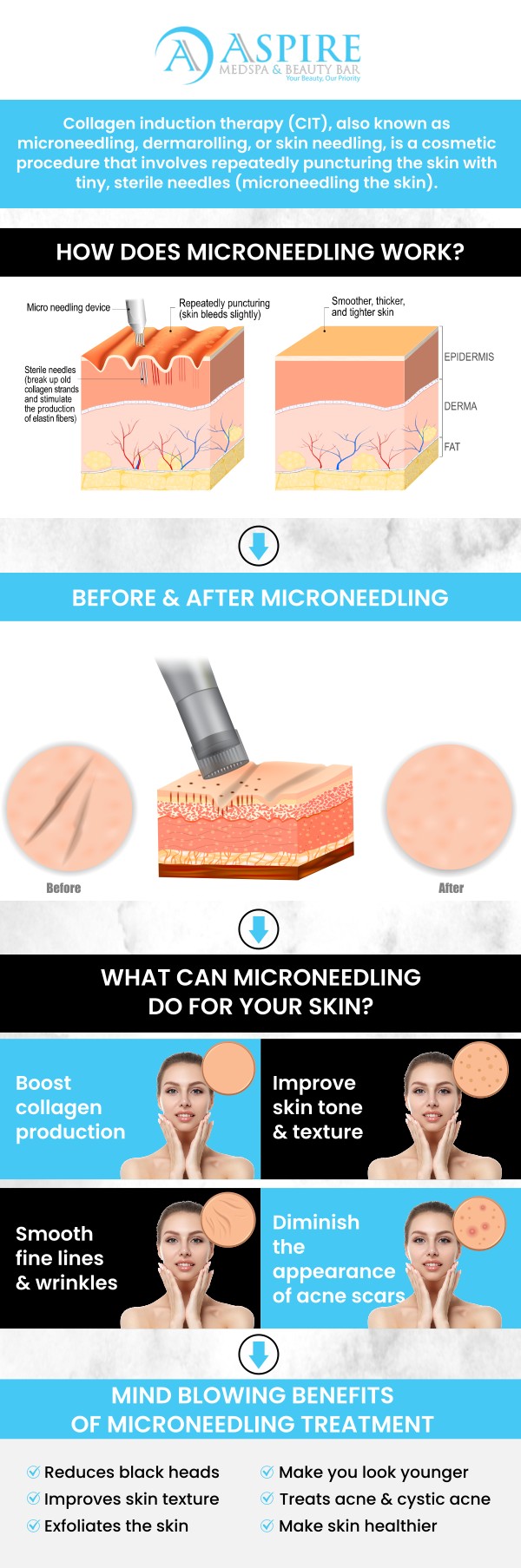 Transform your skin with our expert microneedling services in Tampa, FL. As a leading specialist, we use advanced techniques to safely and effectively rejuvenate your complexion, addressing concerns like fine lines, acne scars, and uneven texture.  At Aspire MedSpa & Beauty Bar, Rosaly Stephens, MSN, ARNP-CO, offers personalized approach that ensures you receive the highest standard of care, helping you achieve a smoother, more radiant appearance. For more information, contact us or request an appointment online. We are conveniently located at 12932 N. Dale Mabry Hwy Tampa, FL 33618.