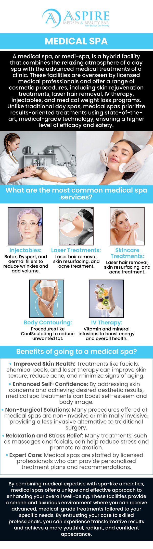 At Aspire MedSpa and Beauty Bar, we take pride in being a top-rated medical spa, offering advanced treatments that foster lasting confidence and enhance your natural beauty. Under the skilled guidance of Rosaly Stephens, MSN, ARNP-C, we focus on providing personalized care and tailored solutions to help you achieve your aesthetic goals. From cutting-edge skincare treatments to rejuvenating procedures, our team is dedicated to ensuring that every patient experiences optimal results in a safe, comfortable environment. For more information, contact us or request an appointment online. We are conveniently located at 12932 N. Dale Mabry Hwy Tampa, FL 33618. At Aspire MedSpa and Beauty Bar, we take pride in being a top-rated medical spa, offering advanced treatments that foster lasting confidence and enhance your natural beauty. Under the skilled guidance of Rosaly Stephens, MSN, ARNP-C, we focus on providing personalized care and tailored solutions to help you achieve your aesthetic goals. From cutting-edge skincare treatments to rejuvenating procedures, our team is dedicated to ensuring that every patient experiences optimal results in a safe, comfortable environment. For more information, contact us or request an appointment online. We are conveniently located at 12932 N. Dale Mabry Hwy Tampa, FL 33618.