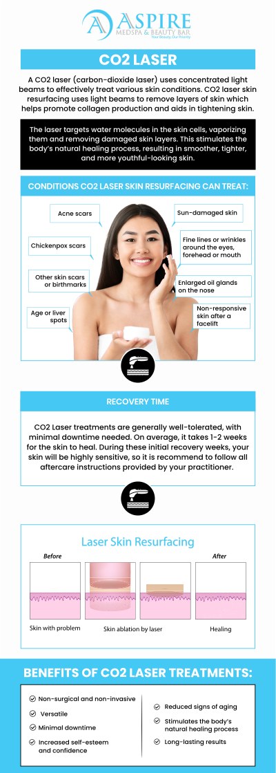 Revitalize your skin with CO2 laser resurfacing at Aspire MedSpa and Beauty Bar. Our skilled specialists use advanced technology to target wrinkles, scars, and pigmentation, helping you achieve smoother, firmer, and more youthful skin. Visit us today to experience the power of CO2 laser resurfacing and feel confident in your radiant, glowing skin! For more information, contact us or request an appointment online. We are conveniently located at 12932 N. Dale Mabry Hwy Tampa, FL 33618.