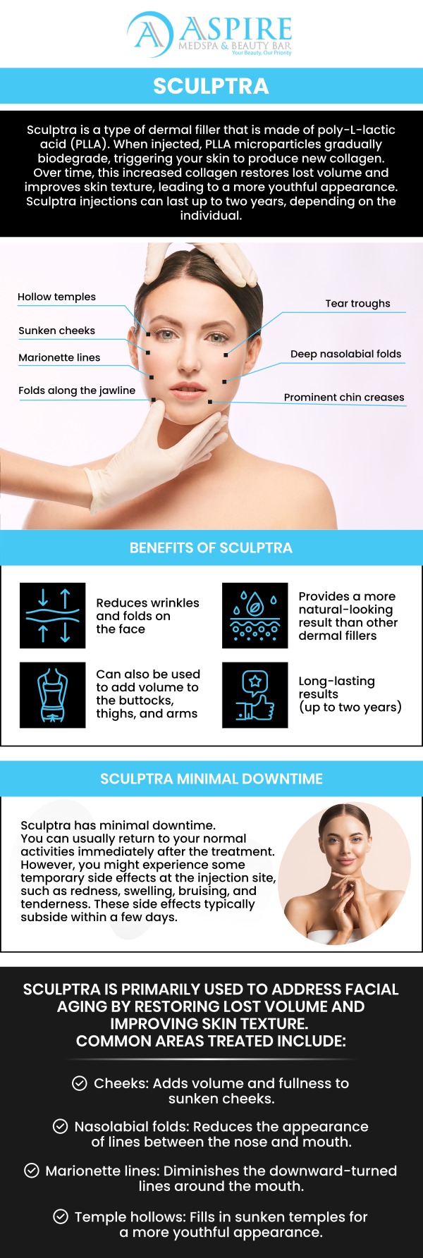 Sculptra is a non-surgical dermal filler that stimulates collagen production to restore facial volume and reduce the appearance of wrinkles. Unlike traditional fillers, Sculptra works gradually, providing natural-looking, long-lasting results. It is commonly used to treat areas such as the cheeks, temples, and jawline, helping to restore youthful contours and smooth skin. Visit our compassionate team to learn more about how Sculptra can restore volume, smooth wrinkles, and give you a natural, youthful appearance with long-lasting results. For more information, contact us or schedule an appointment online. We are conveniently located at 12932 N Dale Mabry Hwy, Tampa, FL 33618.