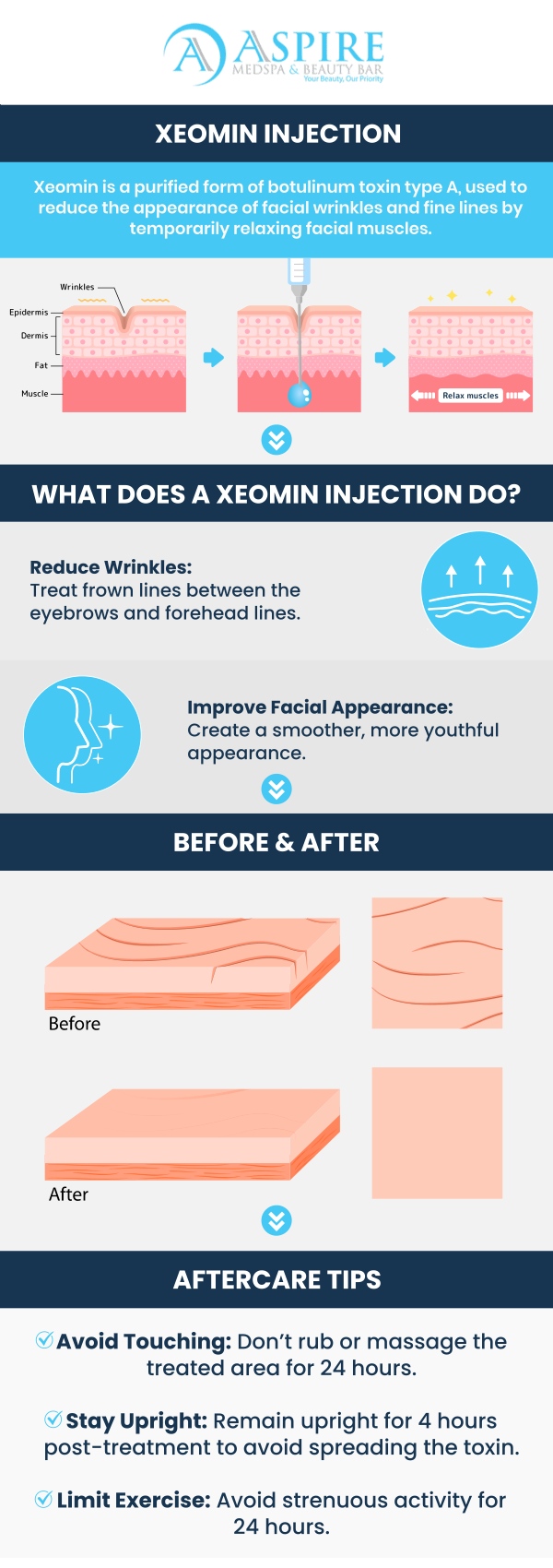 Xeomin® is an effective solution for reducing facial wrinkles, by relaxing the muscles that cause dynamic lines, such as those around the forehead and eyes. At Aspire MedSpa & Beauty Bar, Rosaly Stephens, ARNP‑C, utilizes her experience to provide customized treatments, helping you achieve smoother, more youthful skin. For more information, contact us or request an appointment online. We are conveniently located at 12932 N. Dale Mabry Hwy Tampa, FL 33618.